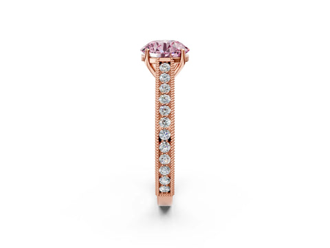 Rose gold Fancy Pink Round Cut Cut Pave Band Milgrain Solitaire Ring_2