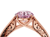 Rose gold Fancy Pink Round Cut Cut Pave Band Milgrain Solitaire Ring_4