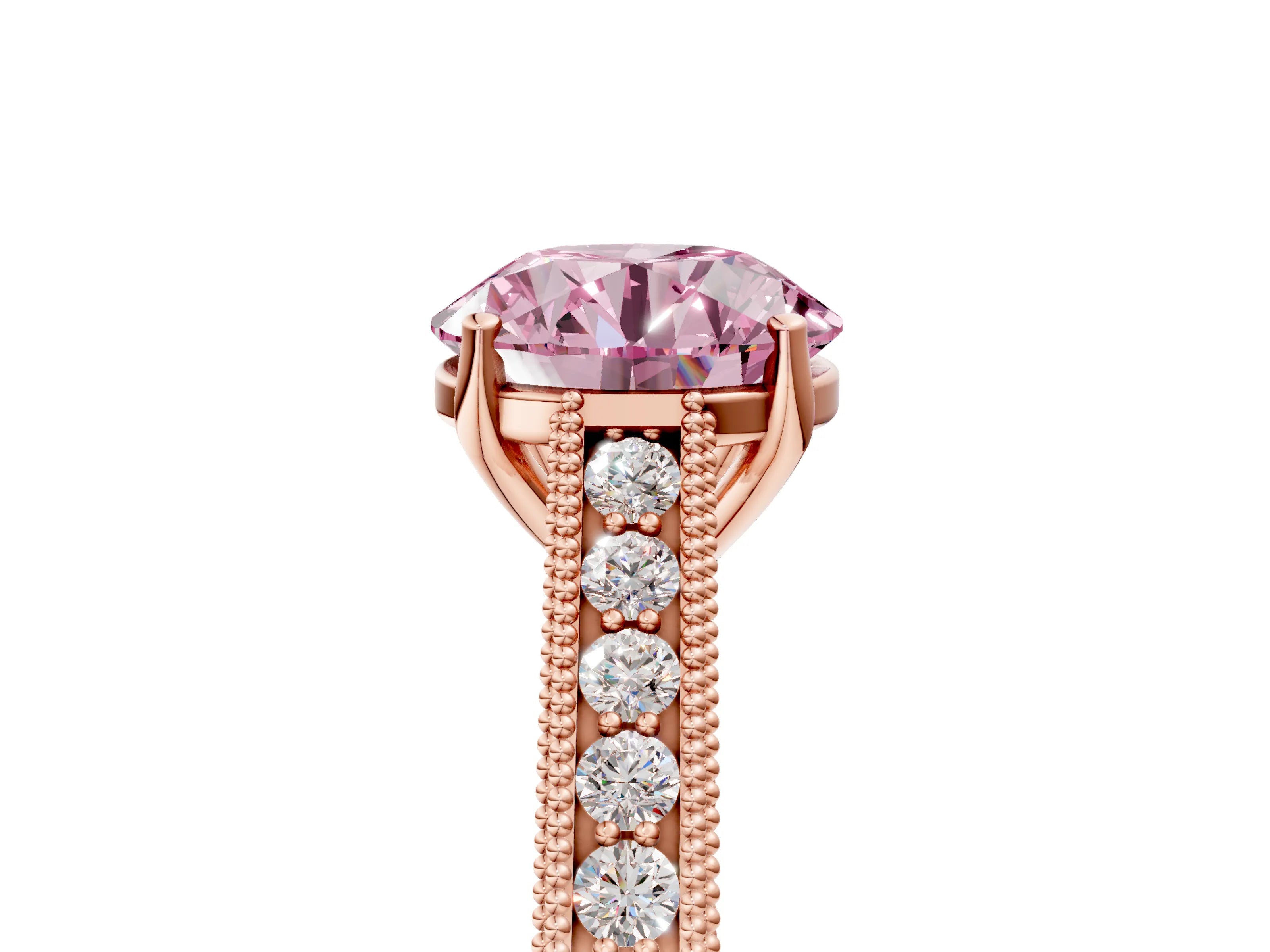 Rose gold Fancy Pink Round Cut Cut Pave Band Milgrain Solitaire Ring_5