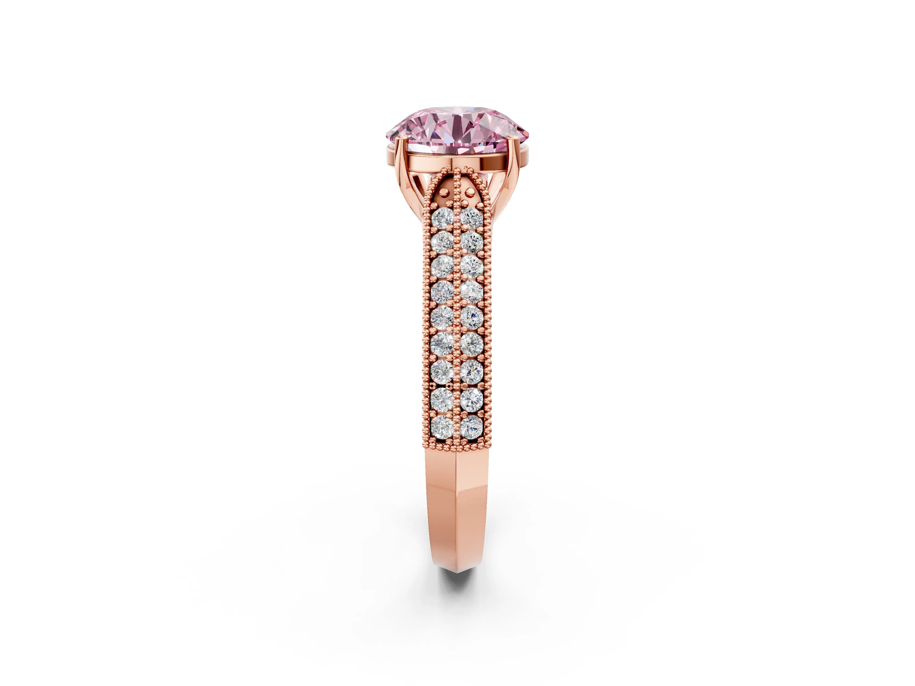 Rose gold Fancy Pink Round Cut Cut Pave Split Shank Engagement Ring with Four-Prong Setting_2