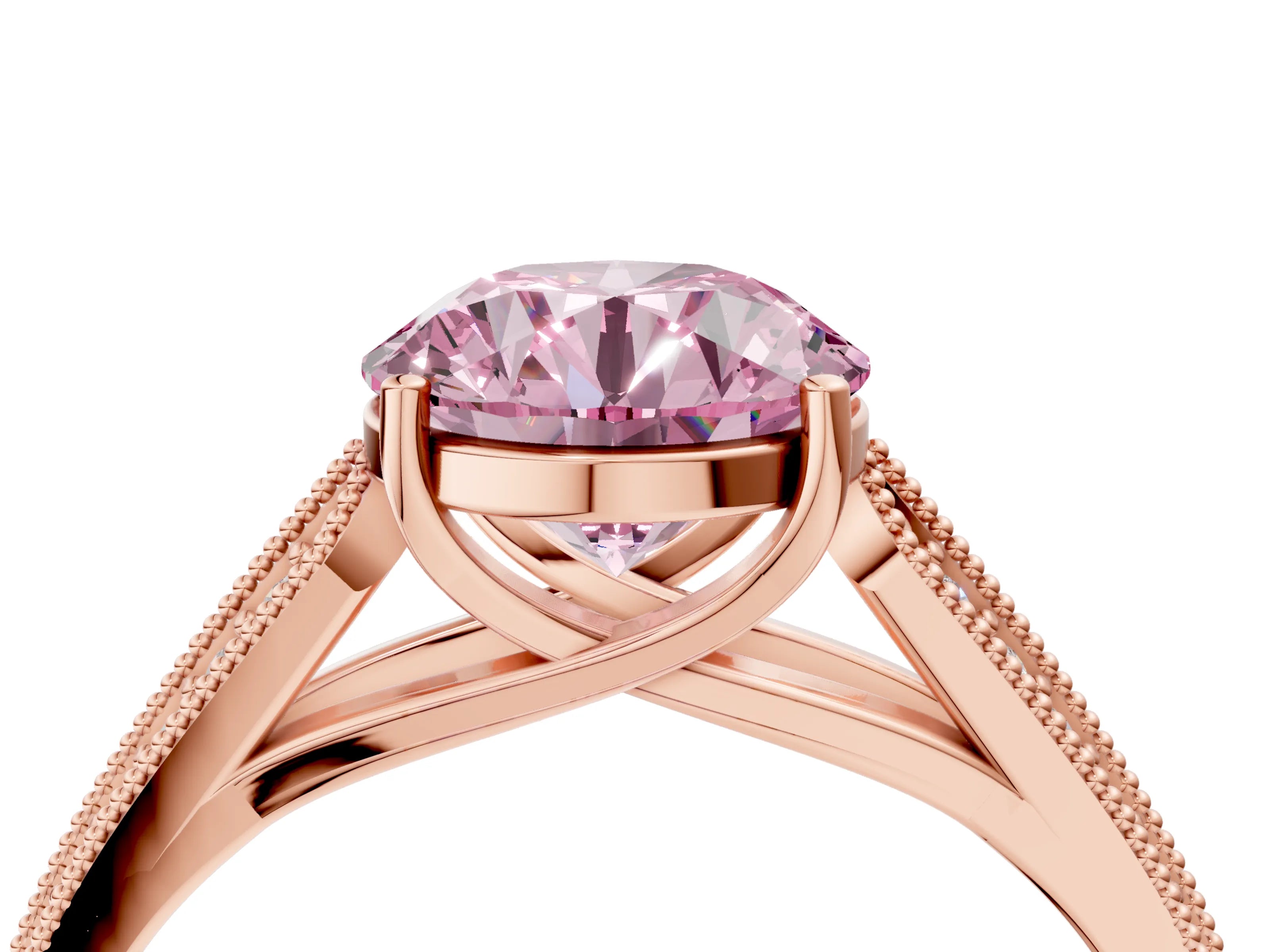 Rose gold Fancy Pink Round Cut Cut Pave Split Shank Engagement Ring with Four-Prong Setting_4