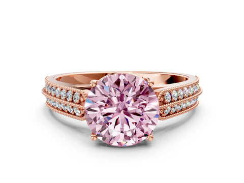 Rose gold Fancy Pink Round Cut Cut Pave Split Shank Engagement Ring with Four-Prong Setting