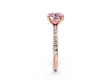 Rose gold Fancy Pink Round Cut Diamond Brilliant Solitaire Ring with Pavé Band and Four-Prong Setting_2