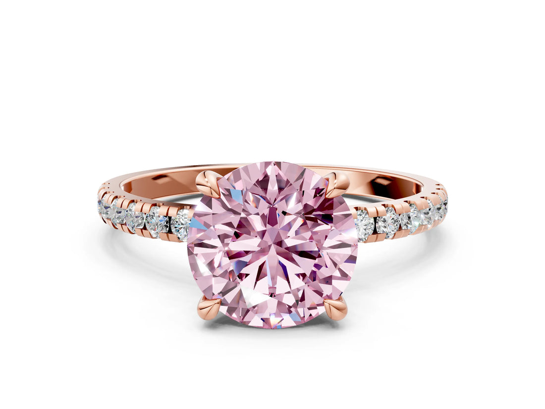 Rose gold Fancy Pink Round Cut Diamond Brilliant Solitaire Ring with Pavé Band and Four-Prong Setting_24