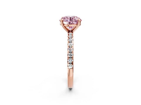 Rose gold Fancy Pink Round Cut Diamond Brilliant Solitaire Ring with Pavé Band and Four-Prong Setting_2