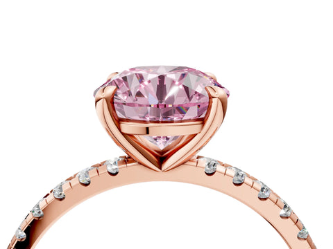 Rose gold Fancy Pink Round Cut Diamond Brilliant Solitaire Ring with Pavé Band and Four-Prong Setting_4