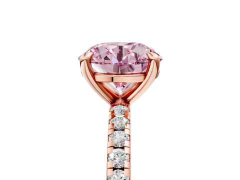 Rose gold Fancy Pink Round Cut Diamond Brilliant Solitaire Ring with Pavé Band and Four-Prong Setting_5