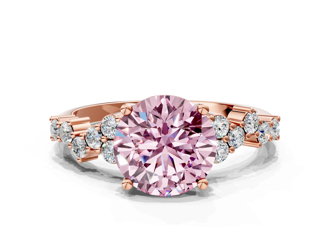 Rose gold Fancy Pink Round Cut Diamond Cluster Pavé Band with Four-Prong Setting_3