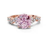 Rose gold Fancy Pink Round Cut Diamond Cluster Pavé Band with Four-Prong Setting_3