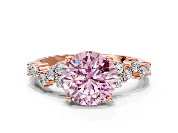 Rose gold Fancy Pink Round Cut Diamond Cluster Pavé Band with Four-Prong Setting