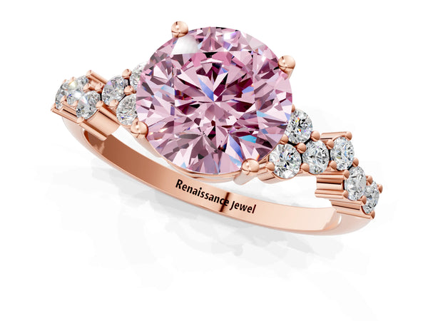 Rose gold Fancy Pink Round Cut Diamond Cluster Pavé Band with Four-Prong Setting