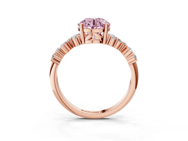 Rose gold Fancy Pink Round Cut Diamond Cluster Pavé Band with Four-Prong Setting