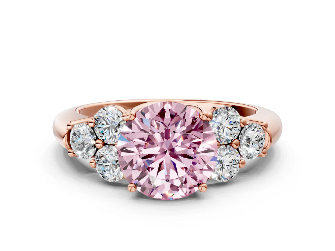 Rose gold Fancy Pink Round  Cut Diamond Cluster Ring with Round Accent Stones and Prong Setting on a Classic Band_29