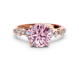Rose gold Fancy Pink Round Cut Diamond Cluster Side Stone Solitaire Ring with Prong Setting_29