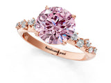 Rose gold Fancy Pink Round Cut Diamond Cluster Side Stone Solitaire Ring with Prong Setting_30