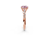 Rose gold Fancy Pink Round Cut Diamond Cluster Side Stone Solitaire Ring with Prong Setting_31