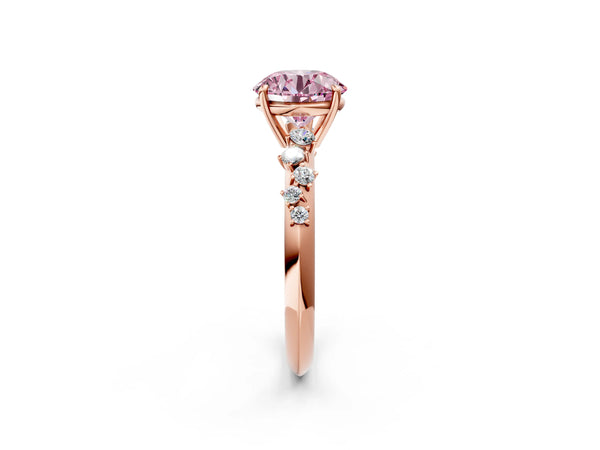 Rose Gold Round Graduated Cluster Engagement Ring Setting for Fancy Pink Center