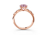Rose gold Fancy Pink Round Cut Diamond Cluster Side Stone Solitaire Ring with Prong Setting_32