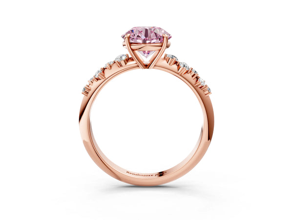 Rose Gold Round Graduated Cluster Engagement Ring Setting for Fancy Pink Center