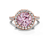 Rose gold Fancy Pink Round Cut Diamond Cushion Halo Ring with Pavé Band