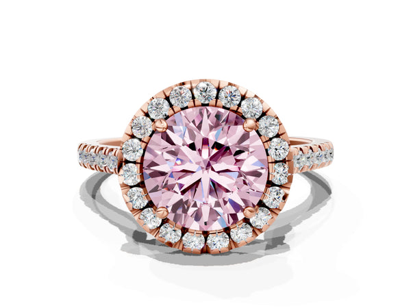 Rose Gold Round Contoured Halo Pave Engagement Ring Setting for Fancy Pink Center