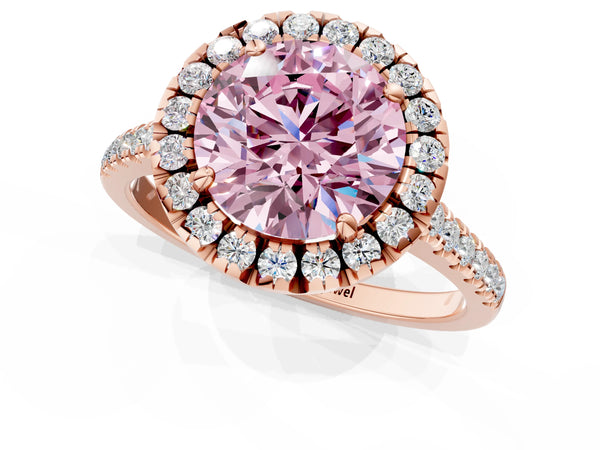 Rose Gold Round Contoured Halo Pave Engagement Ring Setting for Fancy Pink Center