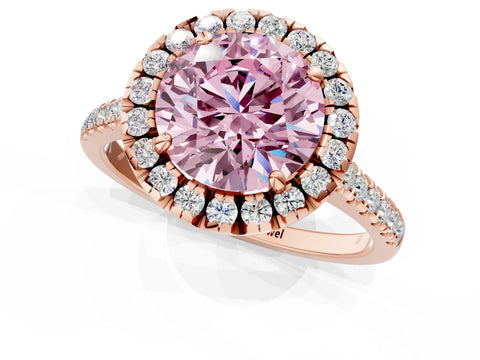 Rose gold Fancy Pink Round Cut Diamond Cushion Halo Ring with Pavé Band_1