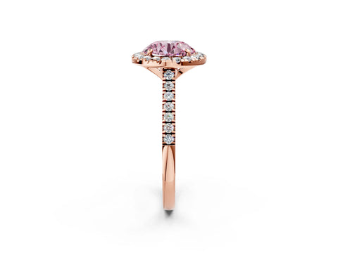 Rose gold Fancy Pink Round Cut Diamond Cushion Halo Ring with Pavé Band_2