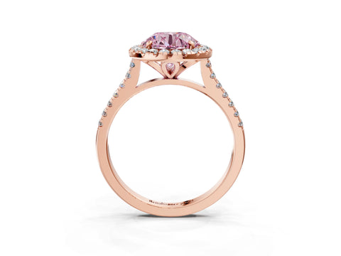 Rose gold Fancy Pink Round Cut Diamond Cushion Halo Ring with Pavé Band_3