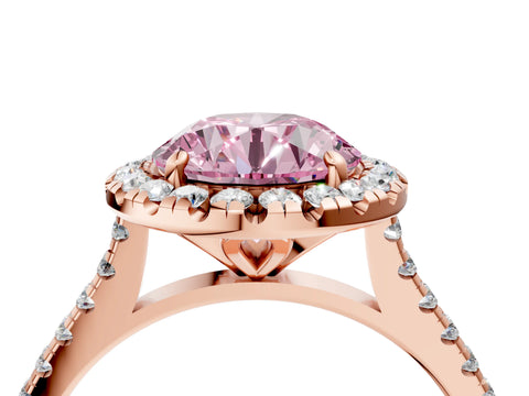 Rose gold Fancy Pink Round Cut Diamond Cushion Halo Ring with Pavé Band_4