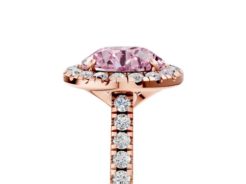 Rose gold Fancy Pink Round Cut Diamond Cushion Halo Ring with Pavé Band_5