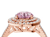 Rose gold Fancy Pink Round Cut Diamond Double Halo Ring with Pavé Band and Prong Setting_20