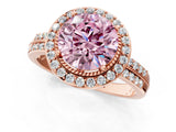 Rose gold Fancy Pink Round Cut Diamond Double Halo Ring with Split Shank and Four-Prong Setting_1