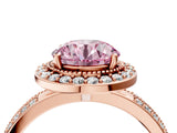 Rose gold Fancy Pink Round Cut Diamond Double Halo Ring with Split Shank and Four-Prong Setting_4