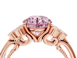 Rose gold Fancy Pink Round  Cut Diamond Engagement Ring with Bezel Set Round Side Stones and Prong Setting_33