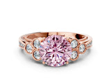 Rose gold Fancy Pink Round  Cut Diamond Engagement Ring with Bezel Set Round Side Stones and Prong Setting_39
