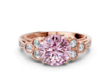 Rose gold Fancy Pink Round  Cut Diamond Engagement Ring with Bezel Set Round Side Stones and Prong Setting_51
