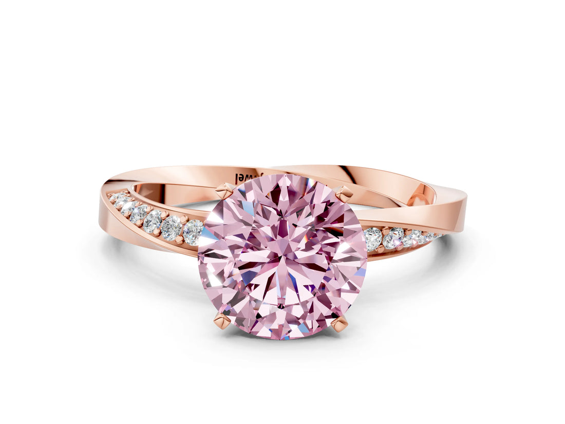 Rose gold Fancy Pink Round Cut Diamond Engagement Ring with Side Stone Accents and Four-Prong Setting_12