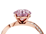 Rose gold Fancy Pink Round Cut Diamond Engagement Ring with Side Stone Accents and Four-Prong Setting_16
