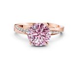 Rose gold Fancy Pink Round Cut Diamond Engagement Ring with Side Stone Accents and Four-Prong Setting_48