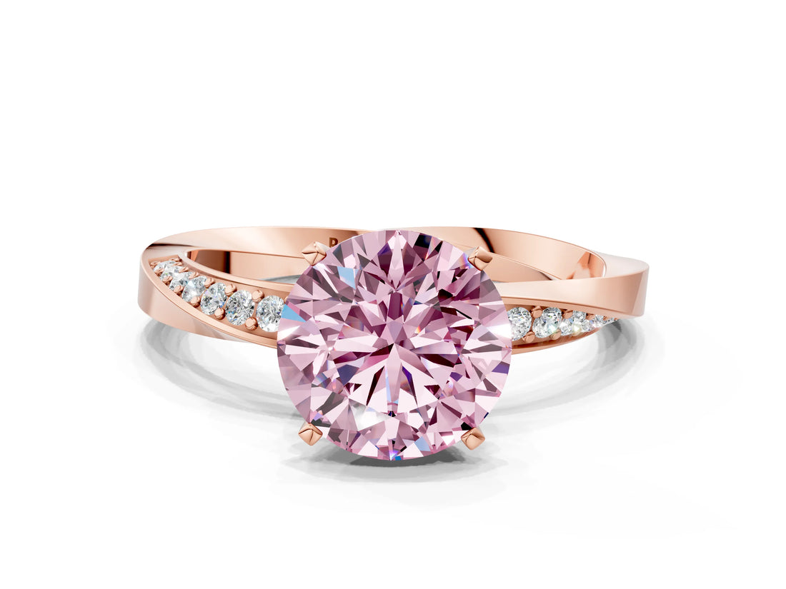 Rose gold Fancy Pink Round Cut Diamond Engagement Ring with Side Stone Accents and Four-Prong Setting_72