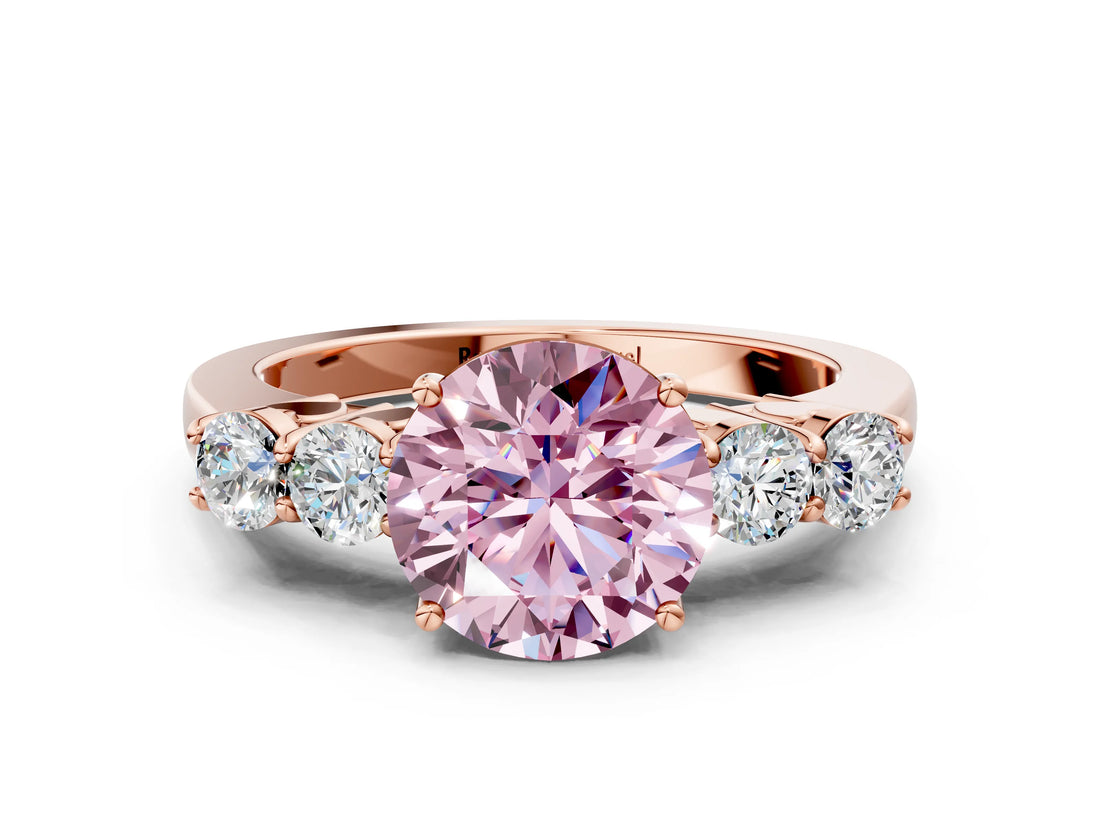 Rose gold Fancy Pink Round  Cut Diamond Five-Stone Prong Set White Gold Ring_30