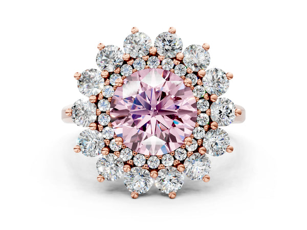 Rose Gold Round Floral Double Halo Engagement Ring Setting for Fancy Pink Center