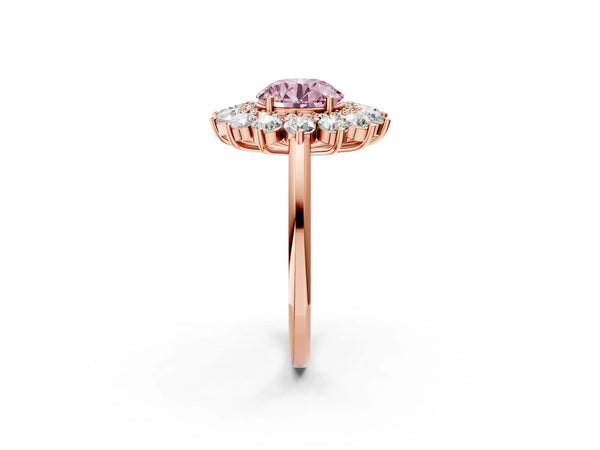 Rose Gold Round Floral Double Halo Engagement Ring Setting for Fancy Pink Center