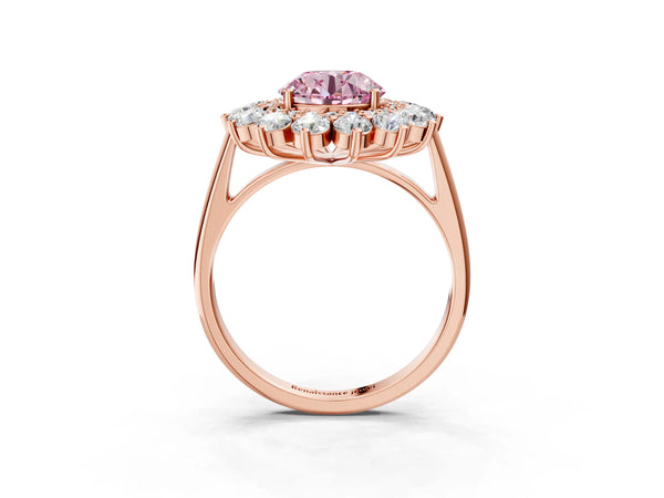 Rose Gold Round Floral Double Halo Engagement Ring Setting for Fancy Pink Center