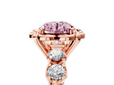 Rose gold Fancy Pink Round  Cut Diamond Floral Halo Engagement Ring with Shared Prong Setting 1