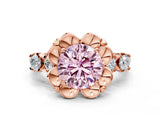 Rose gold Fancy Pink Round  Cut Diamond Floral Halo Engagement Ring with Shared Prong Setting 2