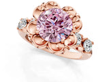 Rose gold Fancy Pink Round  Cut Diamond Floral Halo Engagement Ring with Shared Prong Setting 3