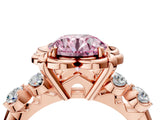 Rose gold Fancy Pink Round  Cut Diamond Floral Halo Engagement Ring with Shared Prong Setting