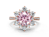 Rose gold Fancy Pink Round  Cut Diamond Floral Halo Pave Band with Prong Setting